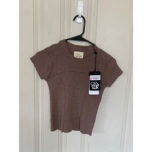 Chaser Nahal Tee Deep‎ Taupe Ribbed Short Sleeve Top, Women's XS